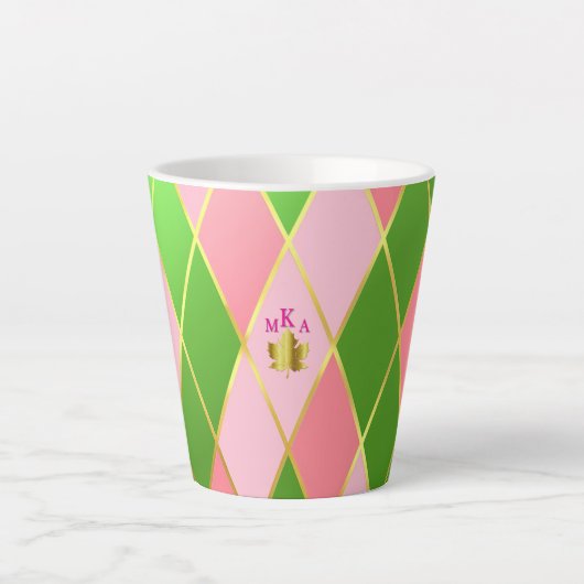 Tasse Latte Jacquard rose et vert élégant Monogramme (Devant)
