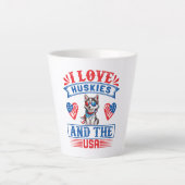 Tasse Latte J'aime les Huskies sibériens et les USA (Devant)
