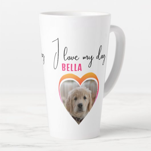 Tasse Latte J'aime mon chien Coeur Photo Nom de l'animal (Angle droit)
