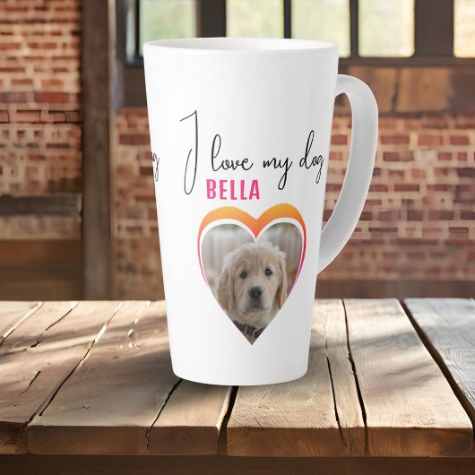 Tasse Latte J'aime mon chien Coeur Photo Nom de l'animal