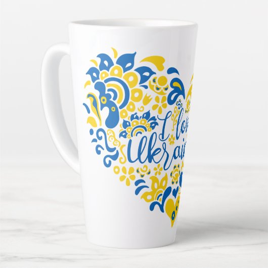 Tasse Latte J'aime Ukraine inspiration citation coeur (Angle gauche)