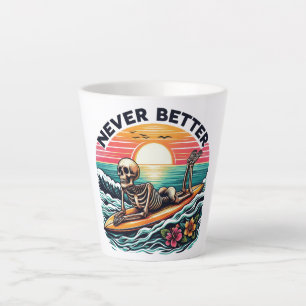Tasse Latte Jamais mieux - Skeleton Surfing Sunset Wave Design