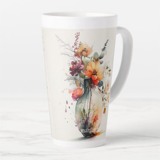 Tasse Latte Jar rose orange jaune de fleurs #11 (Angle droit)