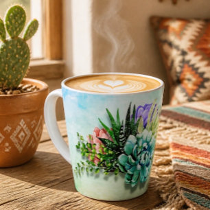 Tasse Latte Jardin Botanique Vibrant du Désert Aquarelle de
