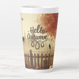 Tasse Latte Jardin d'automne et épouvantail