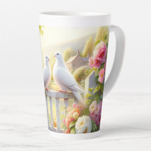 Tasse Latte Jardin de cottage aux colombes blanches
