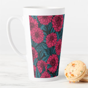 Tasse Latte Jardin de Dahlia Rouge/feuilles bleus