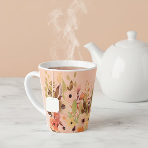 Tasse Latte Jardin de fleurs aquarelles abricot