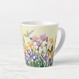 Tasse Latte Jardin de printemps Iris Colibri et Papillon