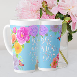 Tasse Latte Jardin Romantique de Pivoines Bleu Meilleure Maman