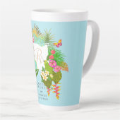 Tasse Latte Jardin tropical Monogramme bleu (Angle droit)