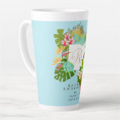 Tasse Latte Jardin tropical Monogramme bleu (Angle gauche)