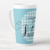 Tasse Latte Je suis Sew Awesome Blue En vichy (Angle gauche)