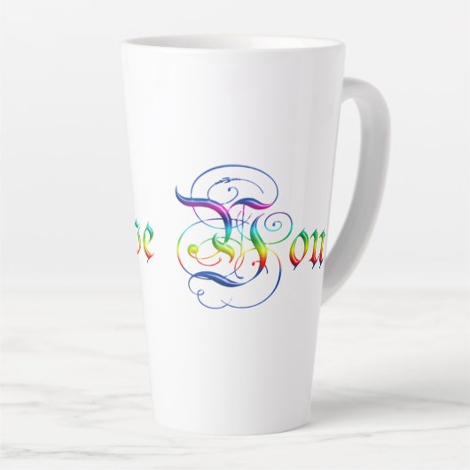 Tasse Latte Je t'aime. Texte décoratif. (Angle droit)