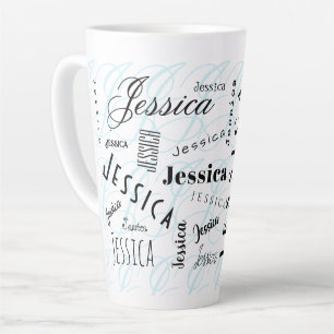 Tasse Latte Jessica Nom Personnalisé Noir Blanc Bleu