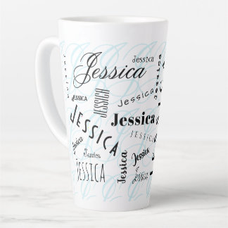 Tasse Latte Jessica Nom Personnalisé Noir Blanc Bleu