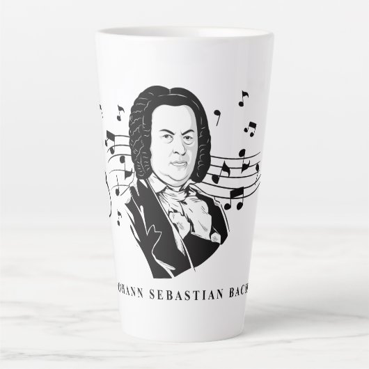 Tasse Latte Johann Sebastian Bach Portrait et buste avec notes (Devant)