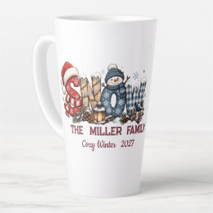 Tasse Latte Joli Bonhomme de Neige Hiver Nom de Famille Person