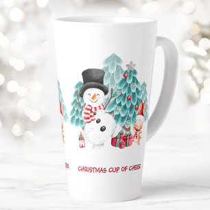 Tasse Latte Joli bonhomme de neige Nom de Noël Grand
