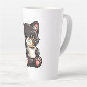 Tasse Latte Joli Chat Noir avec Café (Angle droit)