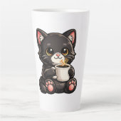 Tasse Latte Joli Chat Noir avec Café (Devant)