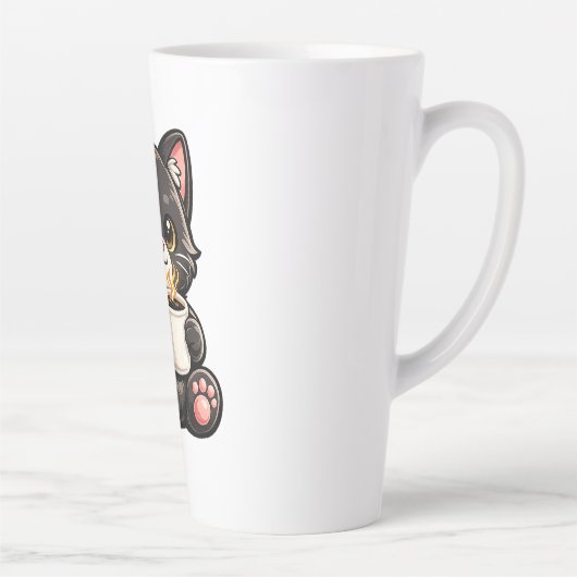 Tasse Latte Joli Chat Noir avec Café (Droite)