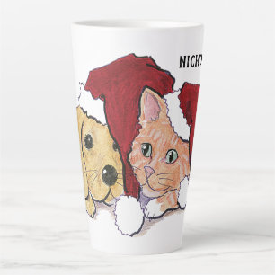 Tasse Latte Joli chiot Labrador de Noël et chat tigré orange