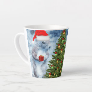 Tasse Latte Joli écureuil du Père Noël avec décoration de Noël