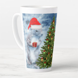Tasse Latte Joli écureuil du Père Noël avec décoration de Noël