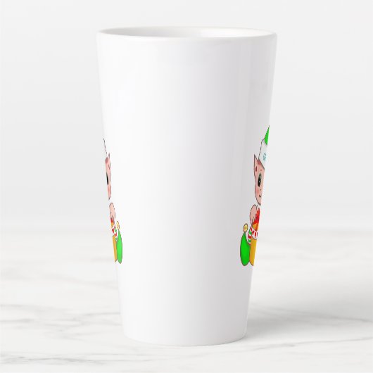 Tasse Latte Joli elfe de Noël et texte de génie modifiable (Devant)