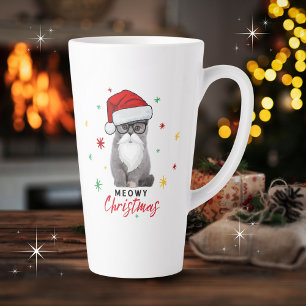 Tasse Latte Joli et adorable Père Noël Kitten Meowy Noël