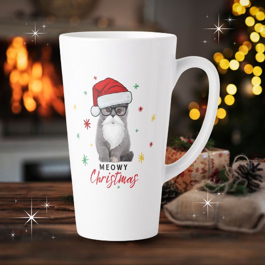 Tasse Latte Joli et adorable Père Noël Kitten Meowy Noël