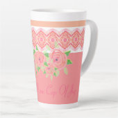 Tasse Latte Joli Fleur Rose Accenté (Angle droit)
