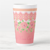 Tasse Latte Joli Fleur Rose Accenté (Devant)