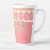 Tasse Latte Joli Fleur Rose Accenté (Droite)