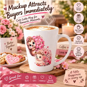Tasse Latte Joli hérisson ami Couple Art floral. Romantique