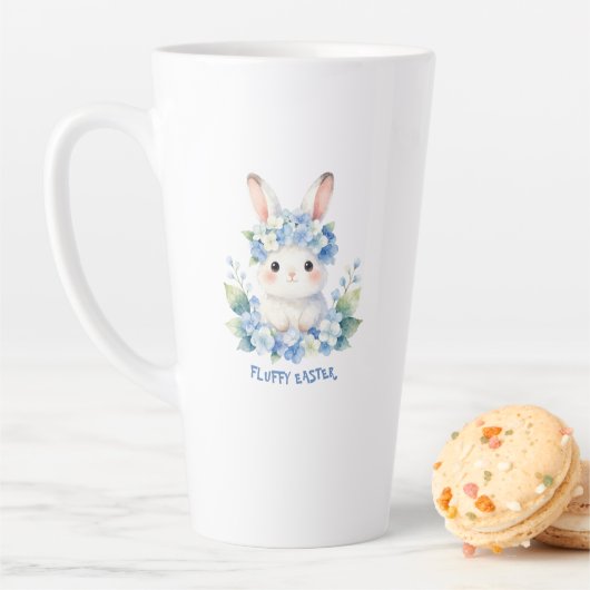 Tasse Latte Joli lapin de Pâques aquarelle avec hydrangea (En situation)