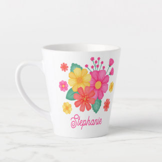 Tasse Latte Joli Monogramme Fleur Nom Botanique Moderne