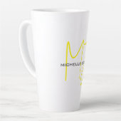 Tasse Latte Joli Monogramme Jaune Blanc Moderne Minimaliste (Angle gauche)