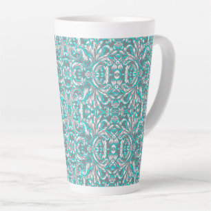 Tasse Latte Joli motif floral gris aqua sans couture