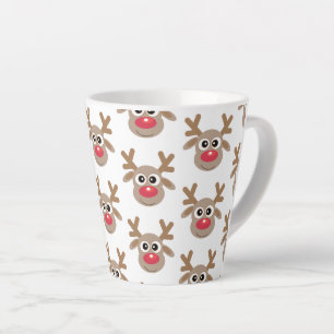 Tasse Latte Joli Noël Reindeer Cartoon Motif Blanc
