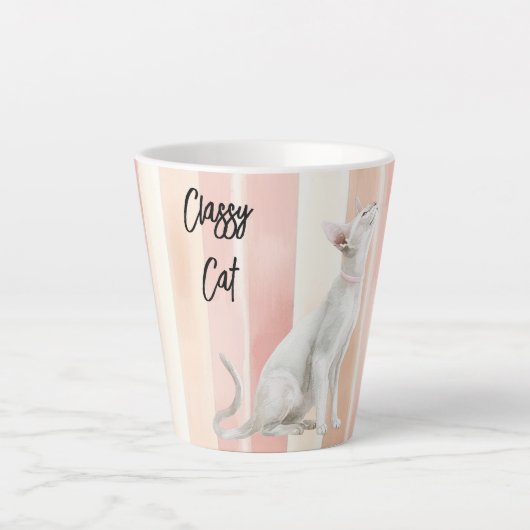 Tasse Latte Joli Peach Pink Crème raypes Chat (Devant)