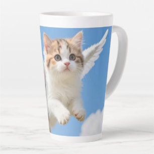 Tasse Latte Joli Petit Chat Calico Tabby Volant Ciel Bleu