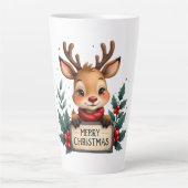 Tasse Latte Joli renne de Noël avec Holly et signe (Devant)