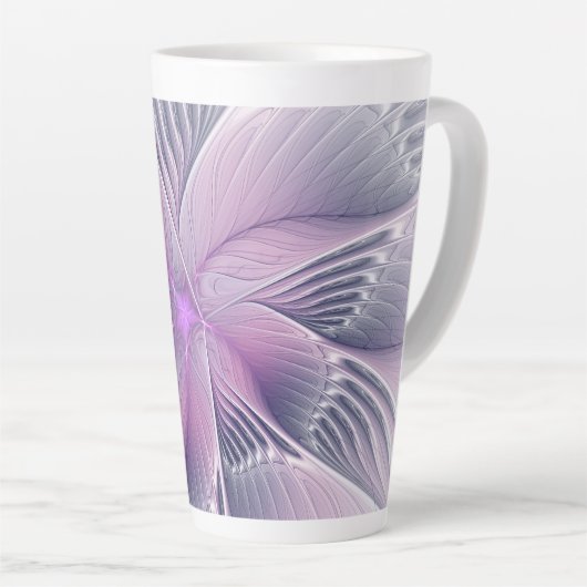 Tasse Latte Joli rose Fleur Moderne Abstrait Fractal Art (Angle droit)
