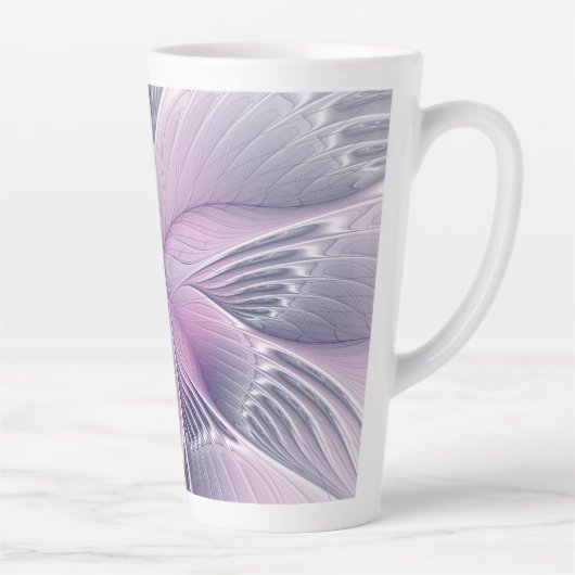 Tasse Latte Joli rose Fleur Moderne Abstrait Fractal Art (Droite)