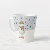 Tasse Latte Joli Snowman Snowflakes Dessin Nom Noël (Angle gauche)