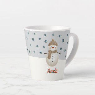 Tasse Latte Joli Snowman Snowflakes Dessin Nom Noël