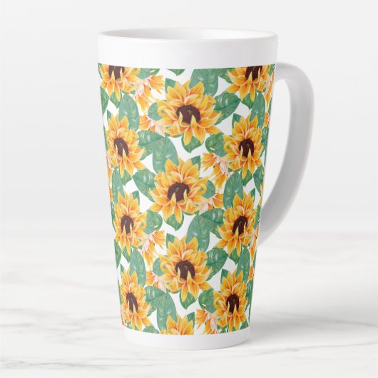 Tasse Latte Joli tournesol Jaune et Motif vert (Angle droit)