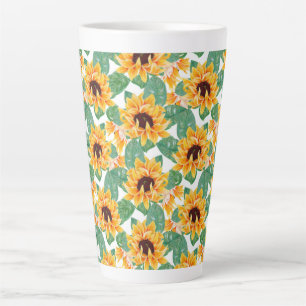 Tasse Latte Joli tournesol Jaune et Motif vert